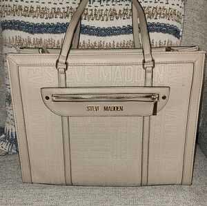 Steve Madden Taupe Embossed Logo Tote